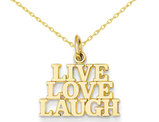 Live ,  Love , Laugh Charm Pendant Necklace in 14K Yellow Gold with chain